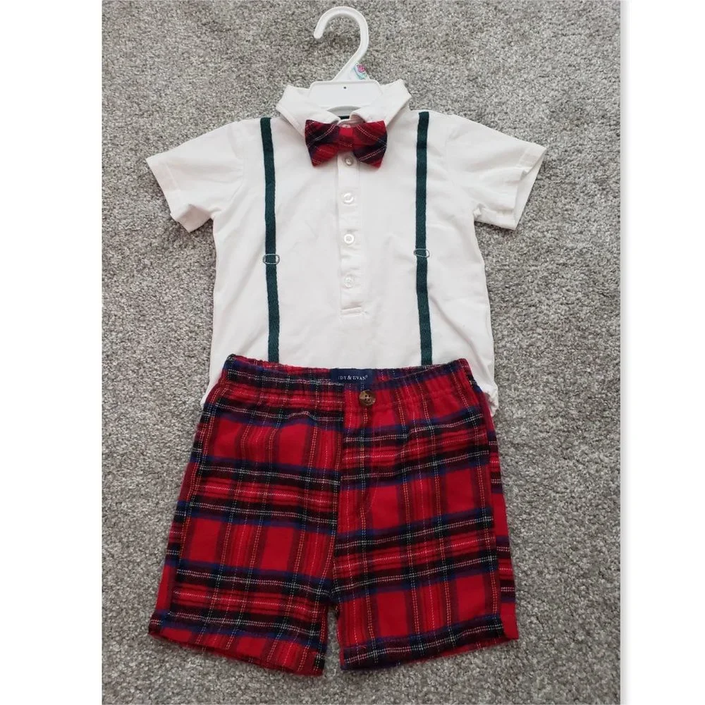 Andy&Evan Holiday Bodysuit, Shorts & Bow Tie Set 18M Christmas Photo Shoot Suits